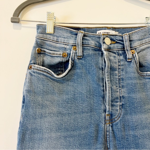 Re/Done High Rise Ankle Crop Jeans Worn Indigo Button Fly Skinny Denim Size 26 - Picture 5 of 10
